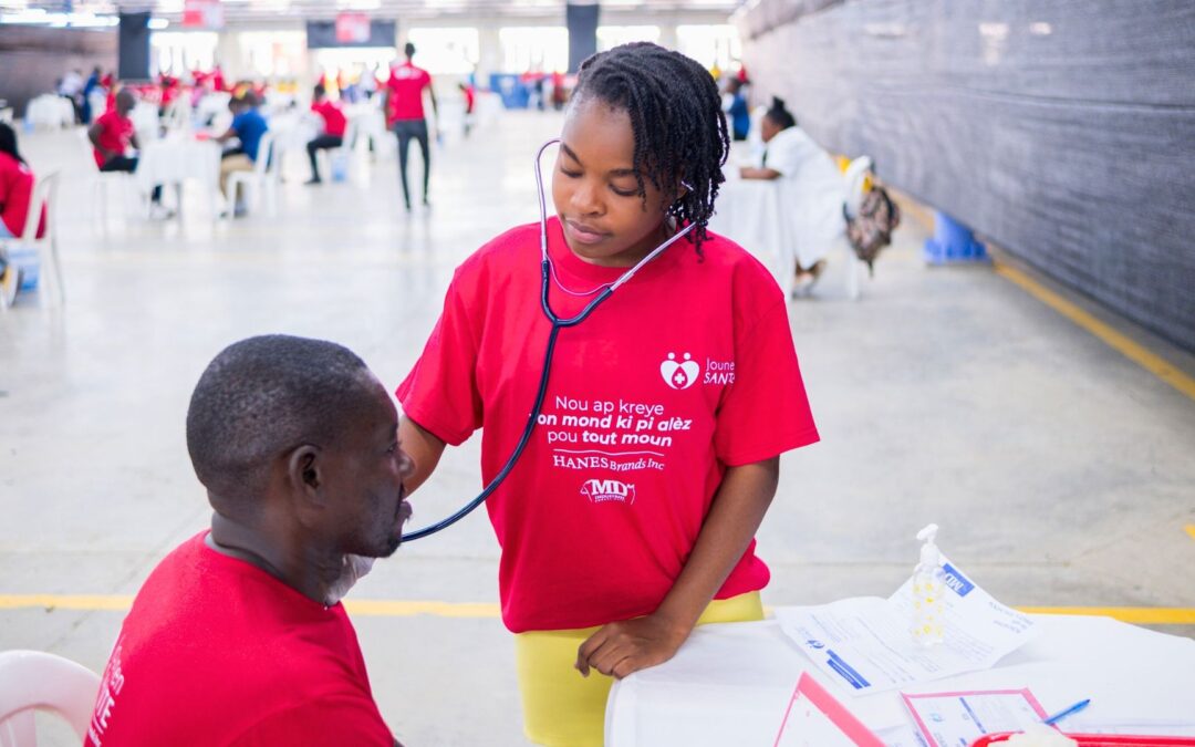 Health fair patient being treated